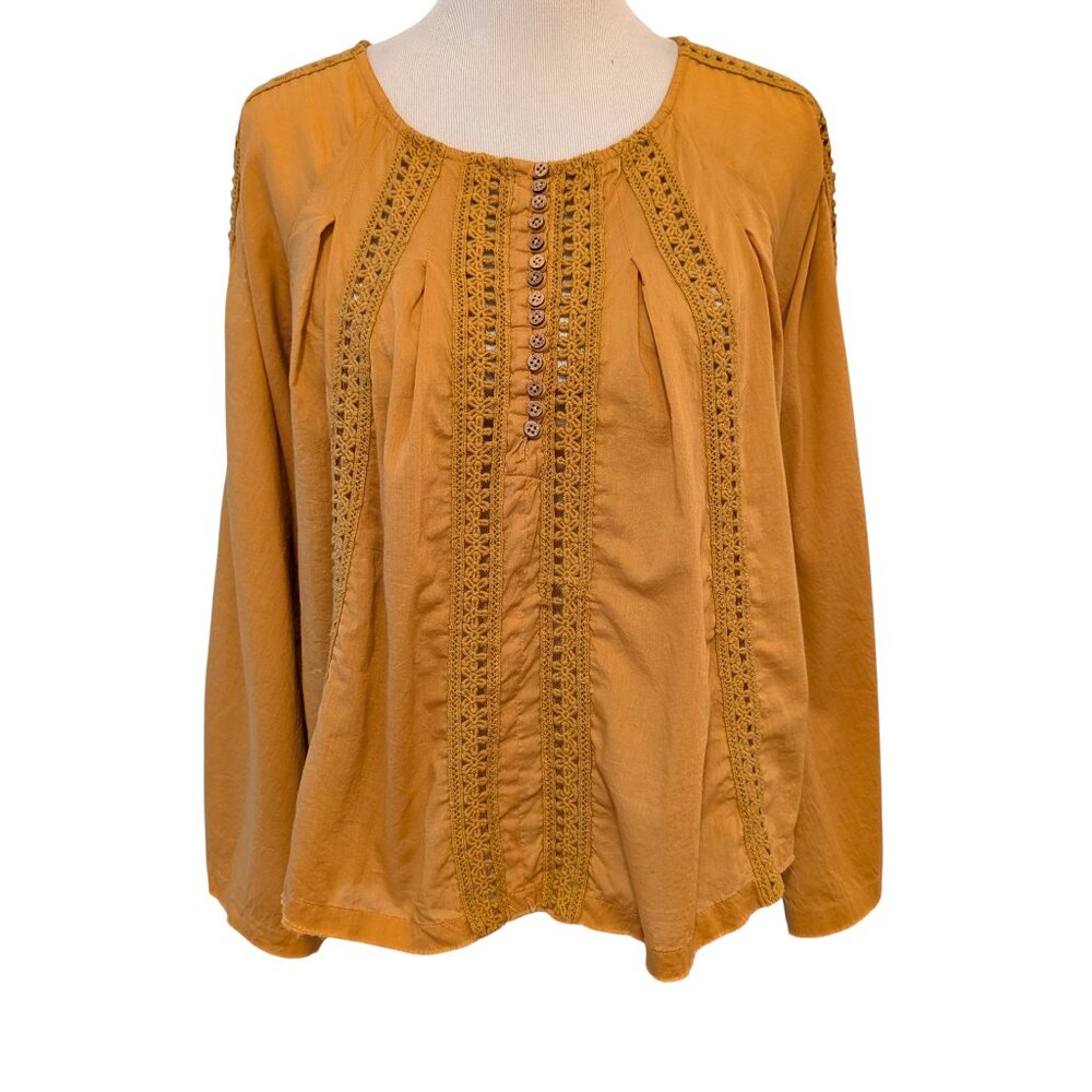 Natural Life Womens Size M Honey Yellow Gold Emma 100% Cotton Crochet Boho Top